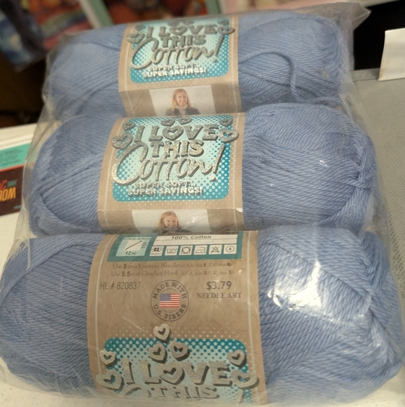 I Love This Cotton Yarn in Stonewash Blue- Set Of Three- Brand New - Picture 1 of 2